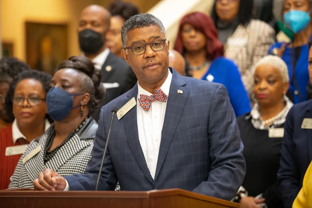 State of State / Minority Leader of the Georgia House of Representatives, Dr. James Beverly, D-Macon, gives a portion of the Democratic Party’s response to the annual State of State Address inside the Georgia State Capitol on Wednesday, January 25, 2023. Photo by Itoro N. Umontuen/The Atlanta Voice